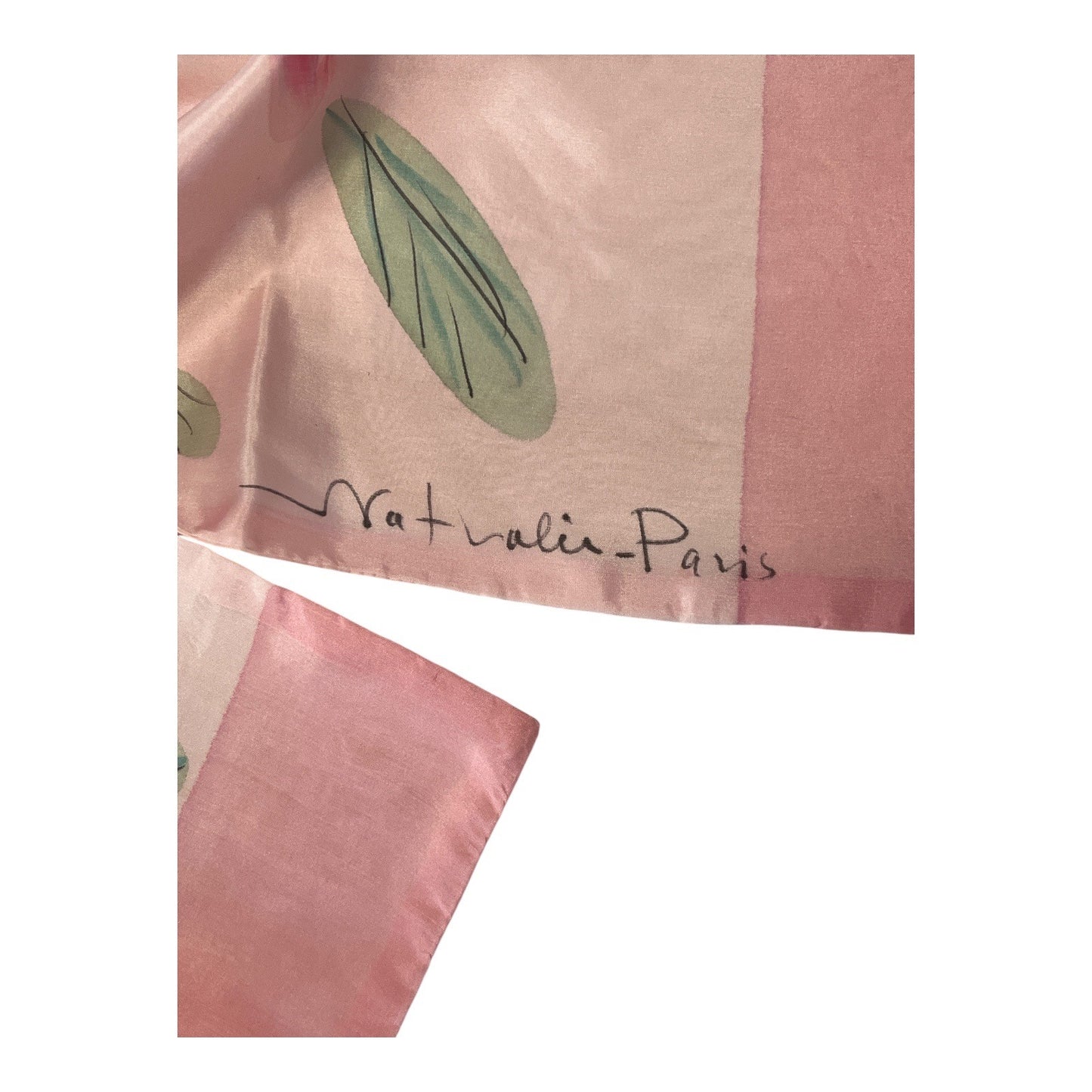 Vintage French Silk Scarf – Signed “Nathalie – Paris” – Hand-Painted Floral – 54″ × 11″