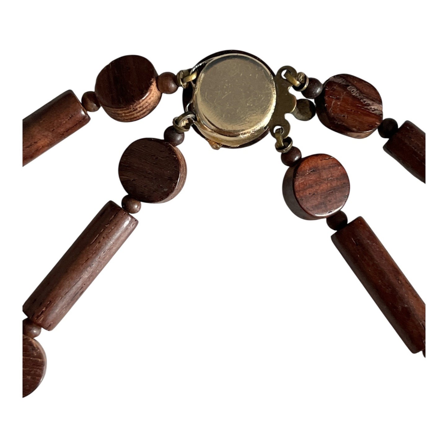 Vintage Wooden Bead Necklace Barrel and Round Bead Strand Statement Jewelry