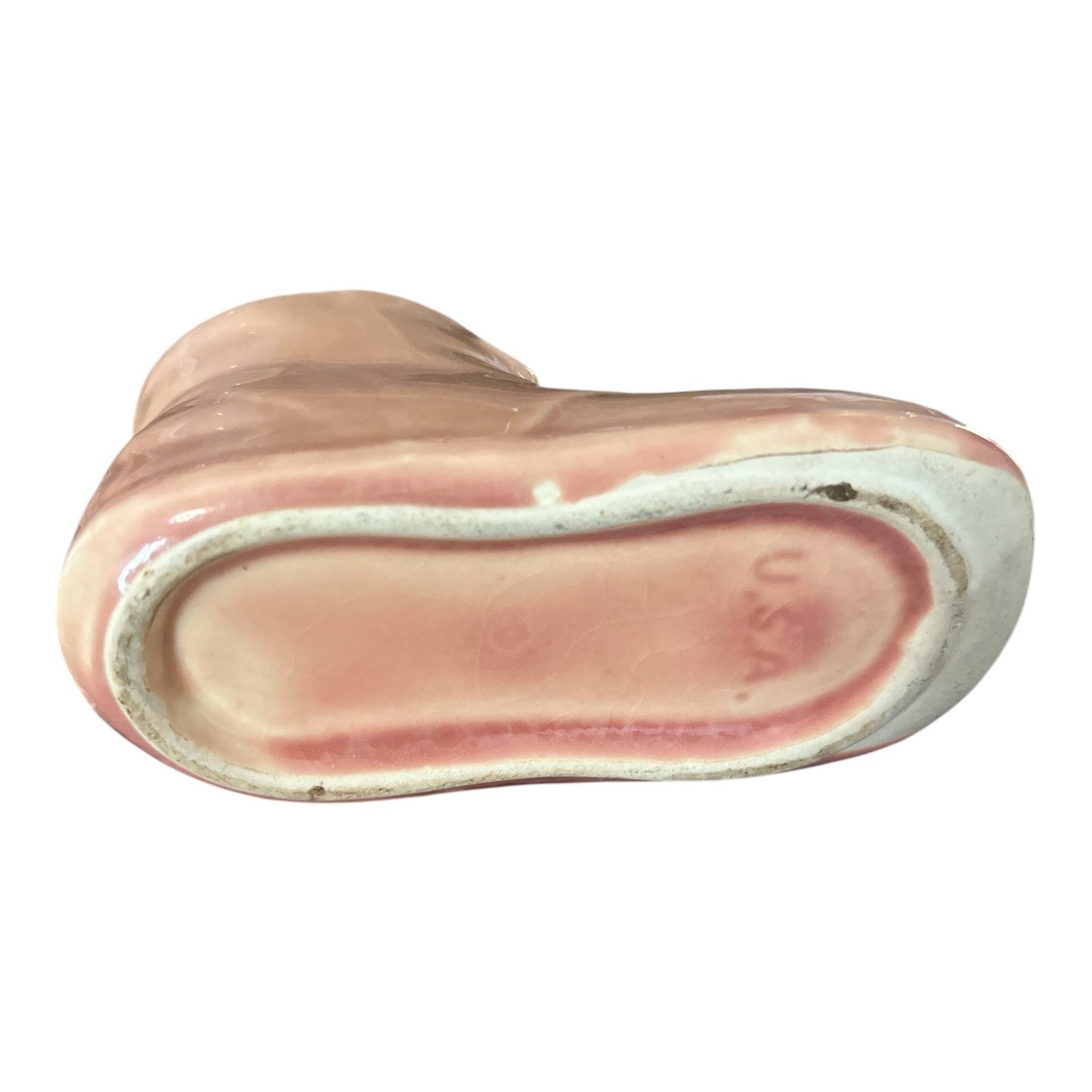 Mid Century Ceramic Baby Bootie Planter Made In USA Peach Pink Glaze Decorative Nursery Accent
