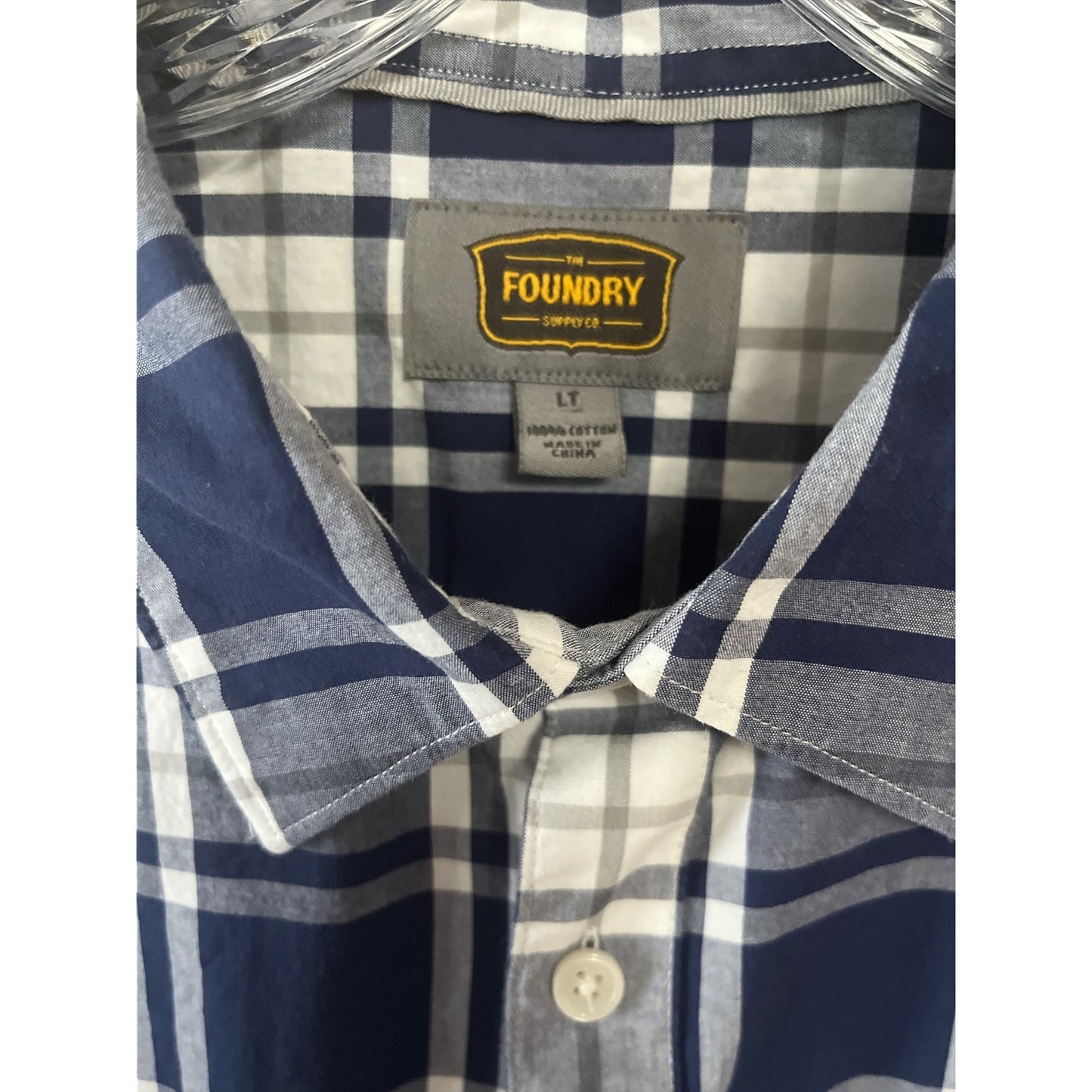 Vtg 2010s The Foundry Supply Co. Men’s LT Short Sleeve Shirt – Navy Plaid, 100% Cotton, Chest Pockets
