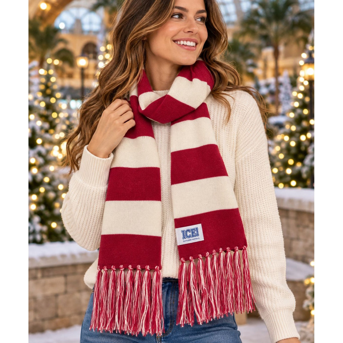 Gaylord Palms ICE Gaylord Hotels Red White Striped Souvenir Scarf 76"