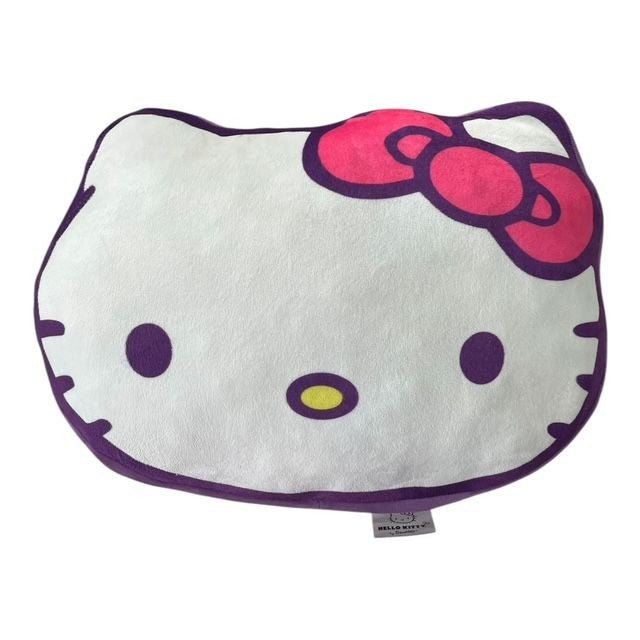 Sanrio Hello Kitty Face Plush Pillow – White & Purple with Pink Bow – 2010s