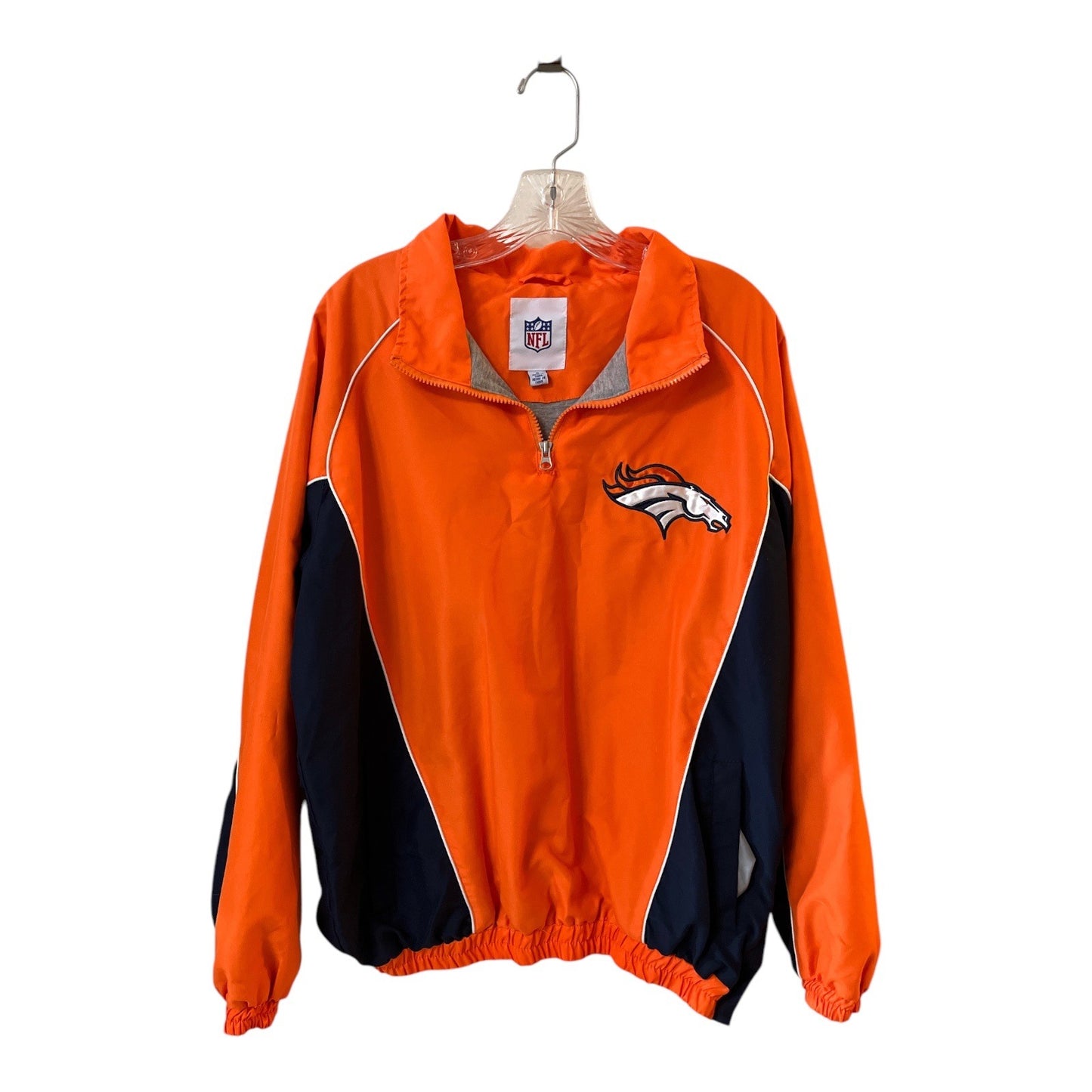 Denver Broncos NFL Pullover Jacket Medium Orange & Navy Quarter-Zip Lightweight