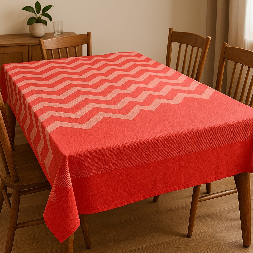 Red Chevron Tablecloth / Table Topper – Modern Woven Zigzag – 56 x 39