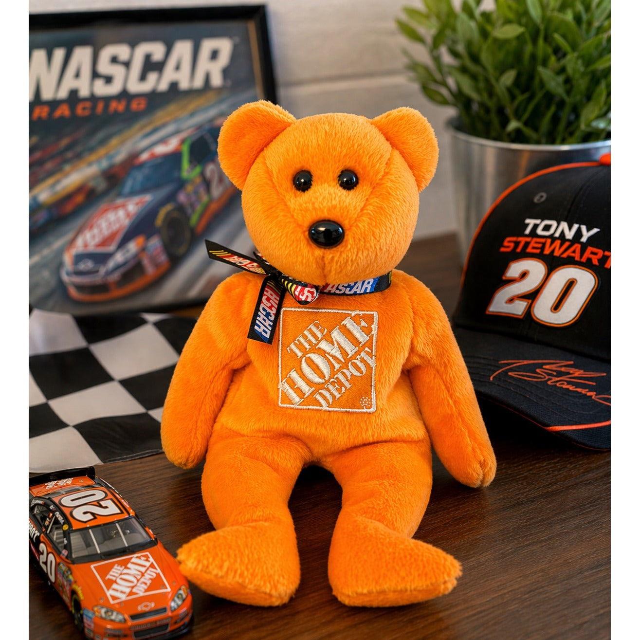TY Beanie Baby Tony Stewart #20 The Home Depot Bear NASCAR Plush 2007