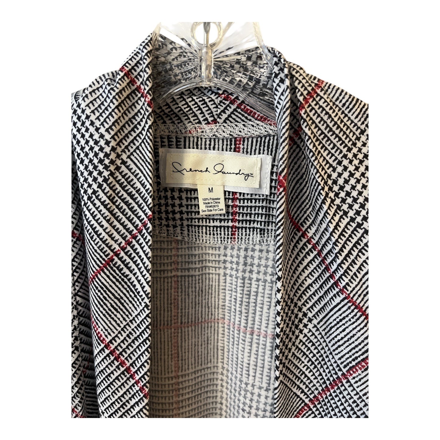 French Laundry Women’s Open Front Cardigan – Black, White & Red Plaid – Size M – Tab Sleeves
