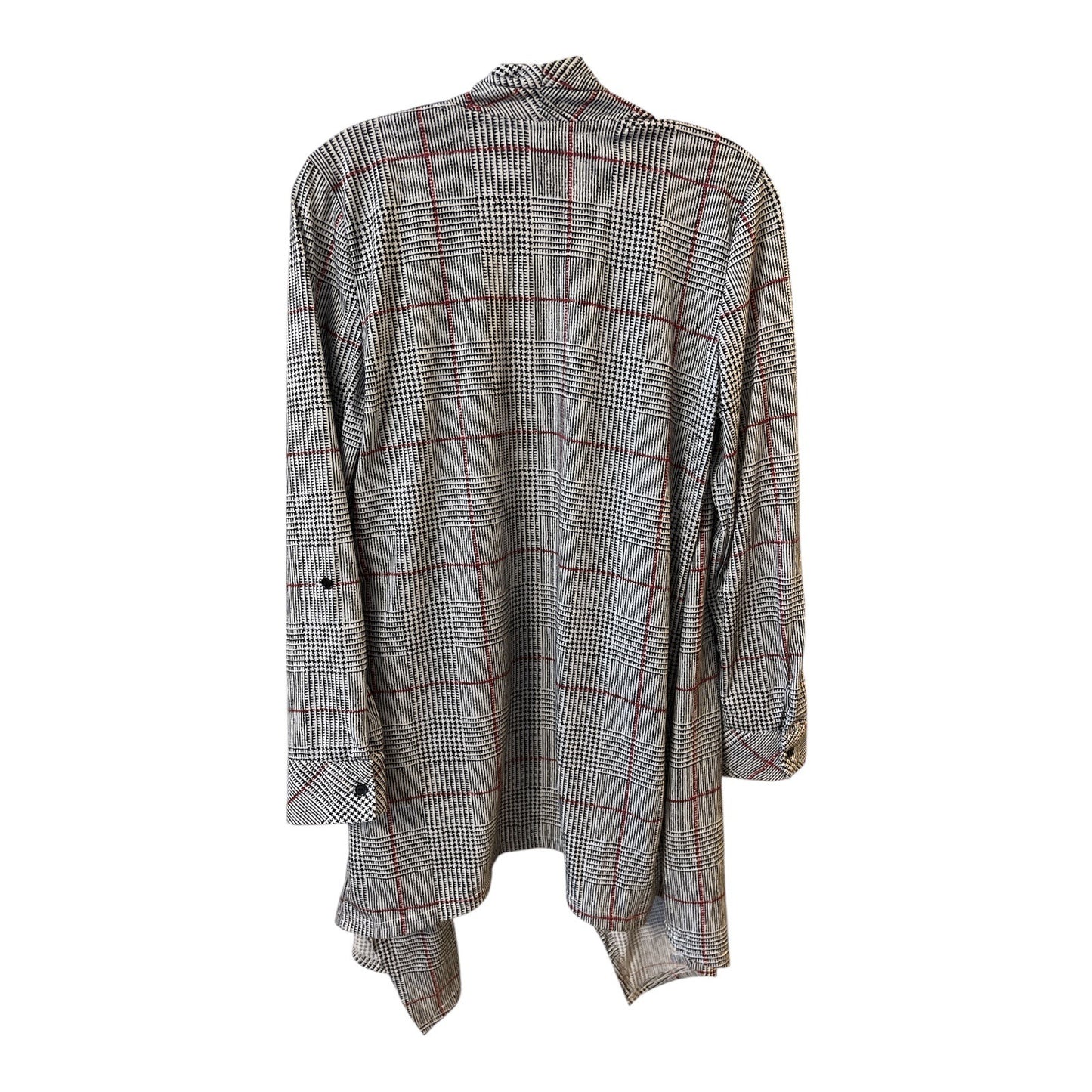 French Laundry Women’s Open Front Cardigan – Black, White & Red Plaid – Size M – Tab Sleeves