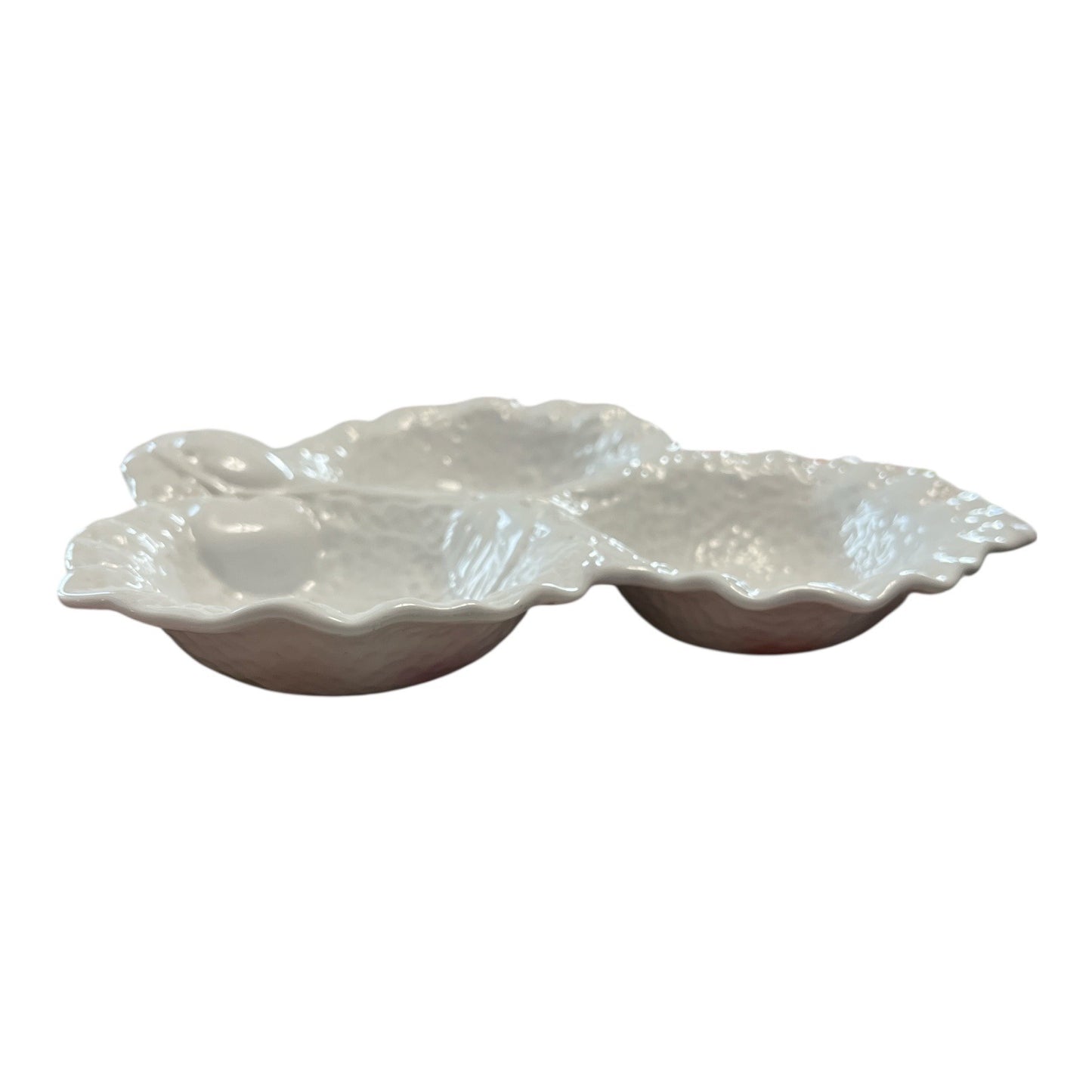 Caverswall Fine Bone China Leaf-Shaped Divided Dish – White Relief Design – England