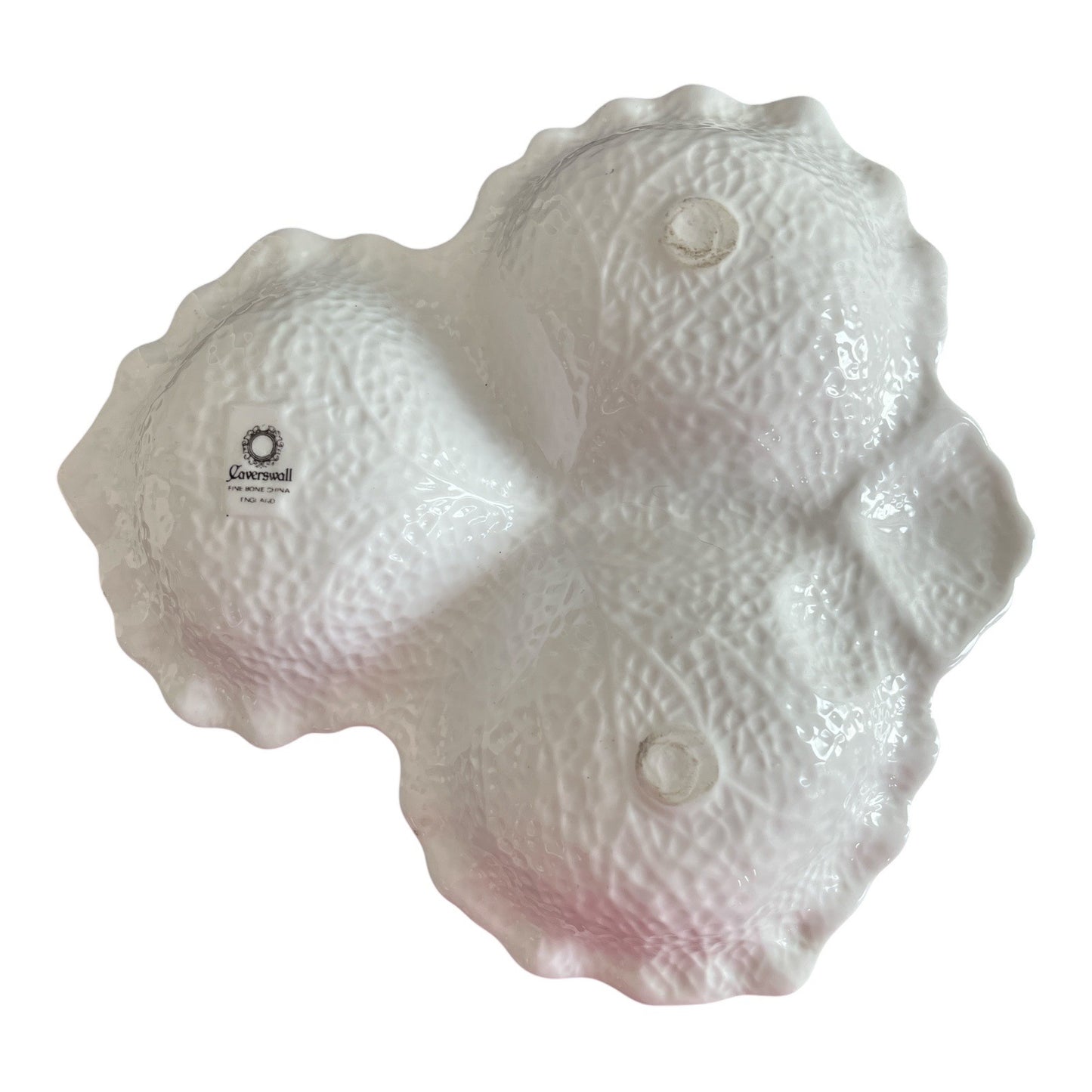 Caverswall Fine Bone China Leaf-Shaped Divided Dish – White Relief Design – England