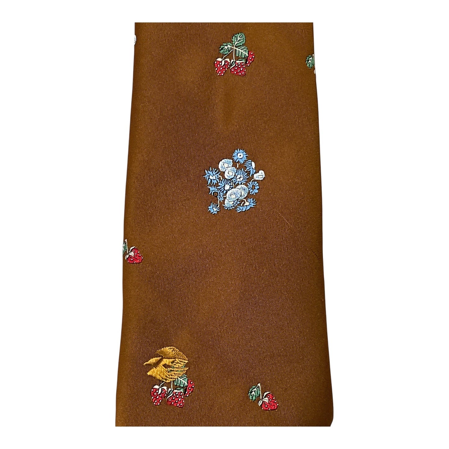 Johnny Miller Brown Floral and Berry Print Vintage Necktie