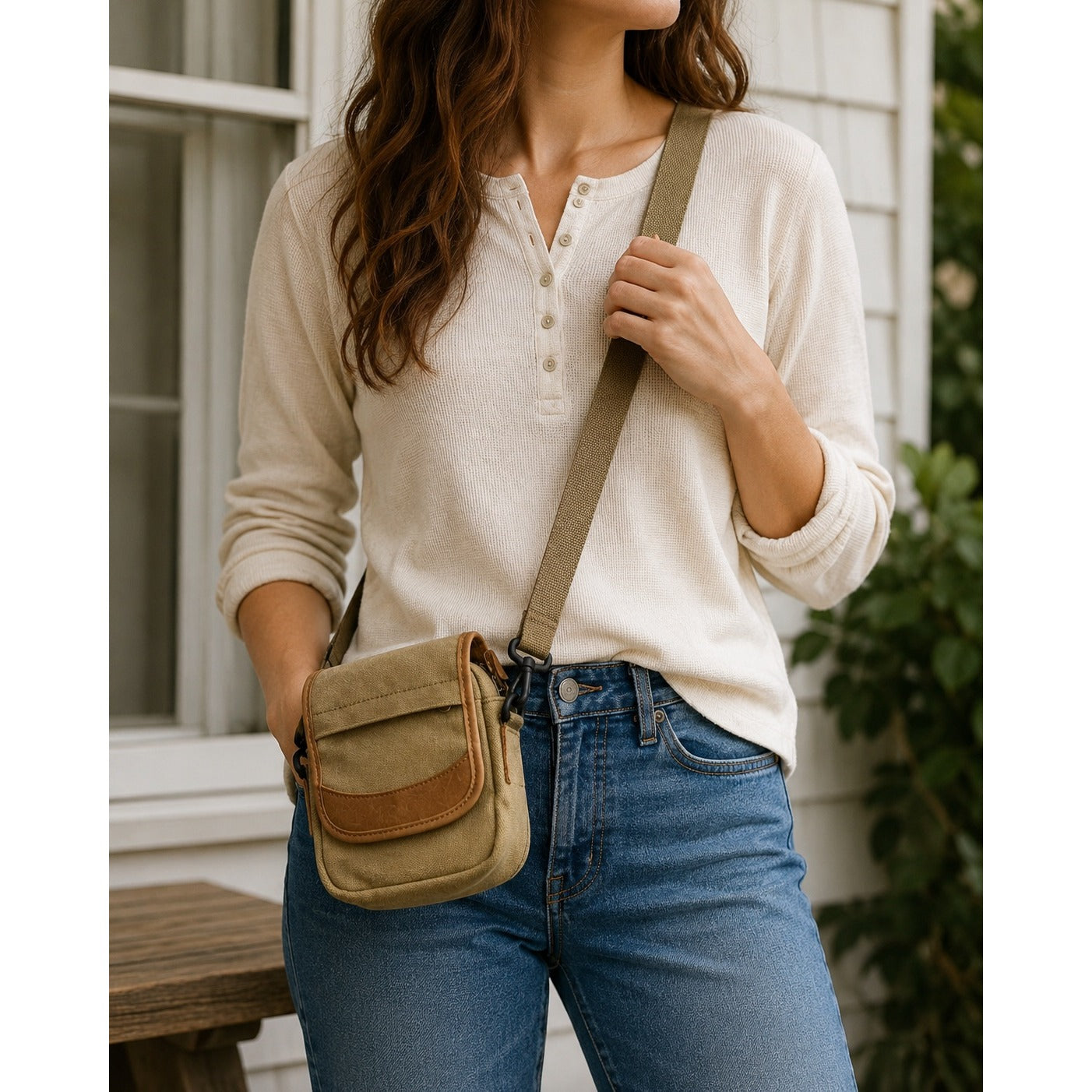 L.L. Bean Canvas Crossbody Utility Bag Tan Mini Travel Organizer Pouch