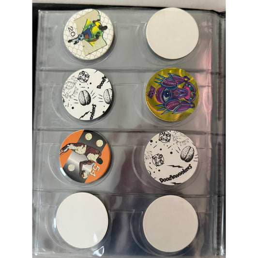 Vintage CAP Album Milk Caps Pogs Portfolio Binder with 29 Pogs 8 Pages Black