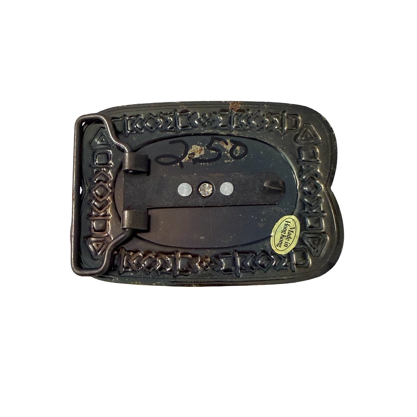 Vintage Western Cowboy Revolver Belt Buckle Hong Kong Crossed Pistols Bronze Tone
