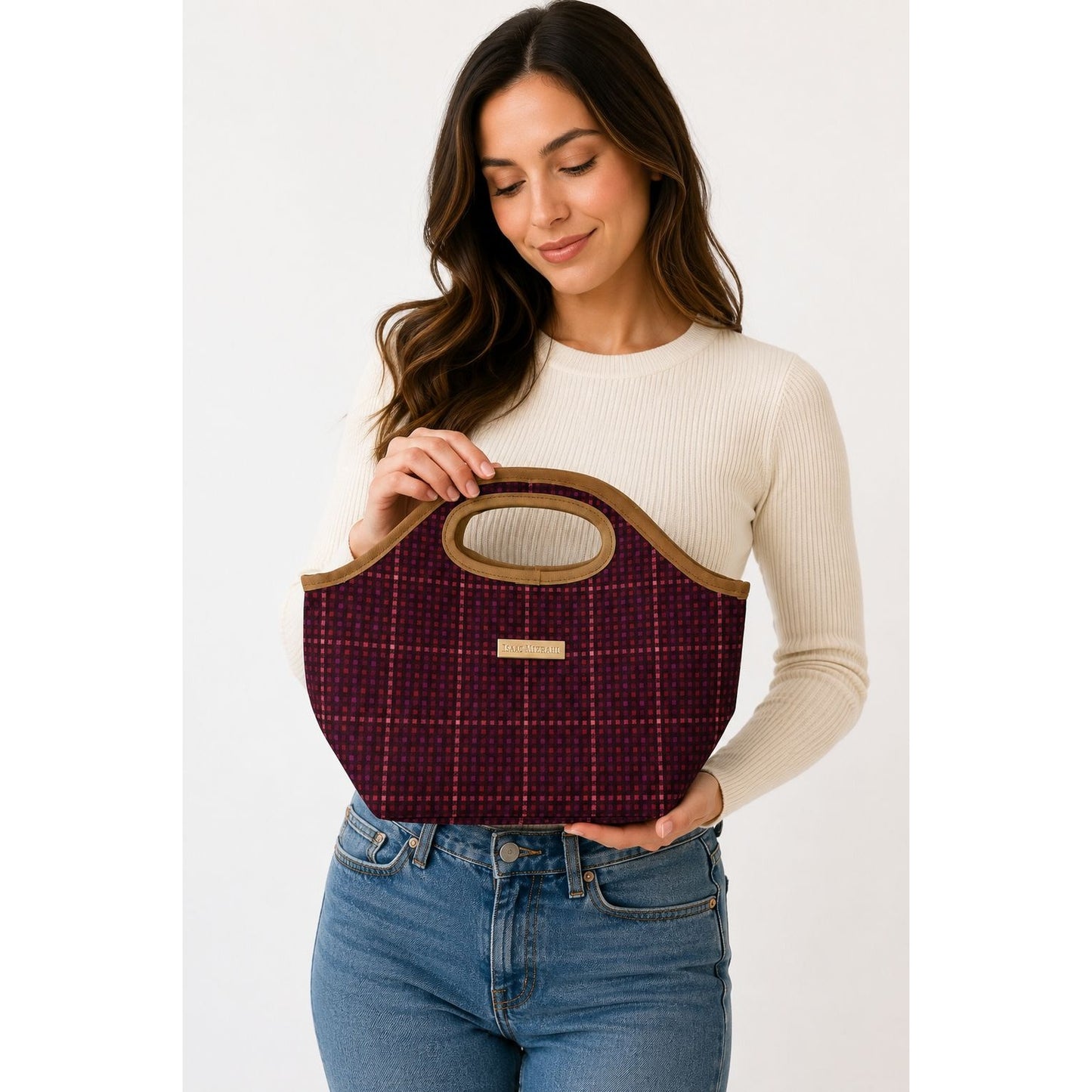 Isaac Mizrahi Lunch Tote Bag Red Plaid Insulated Carry Case Top Handle Y2K