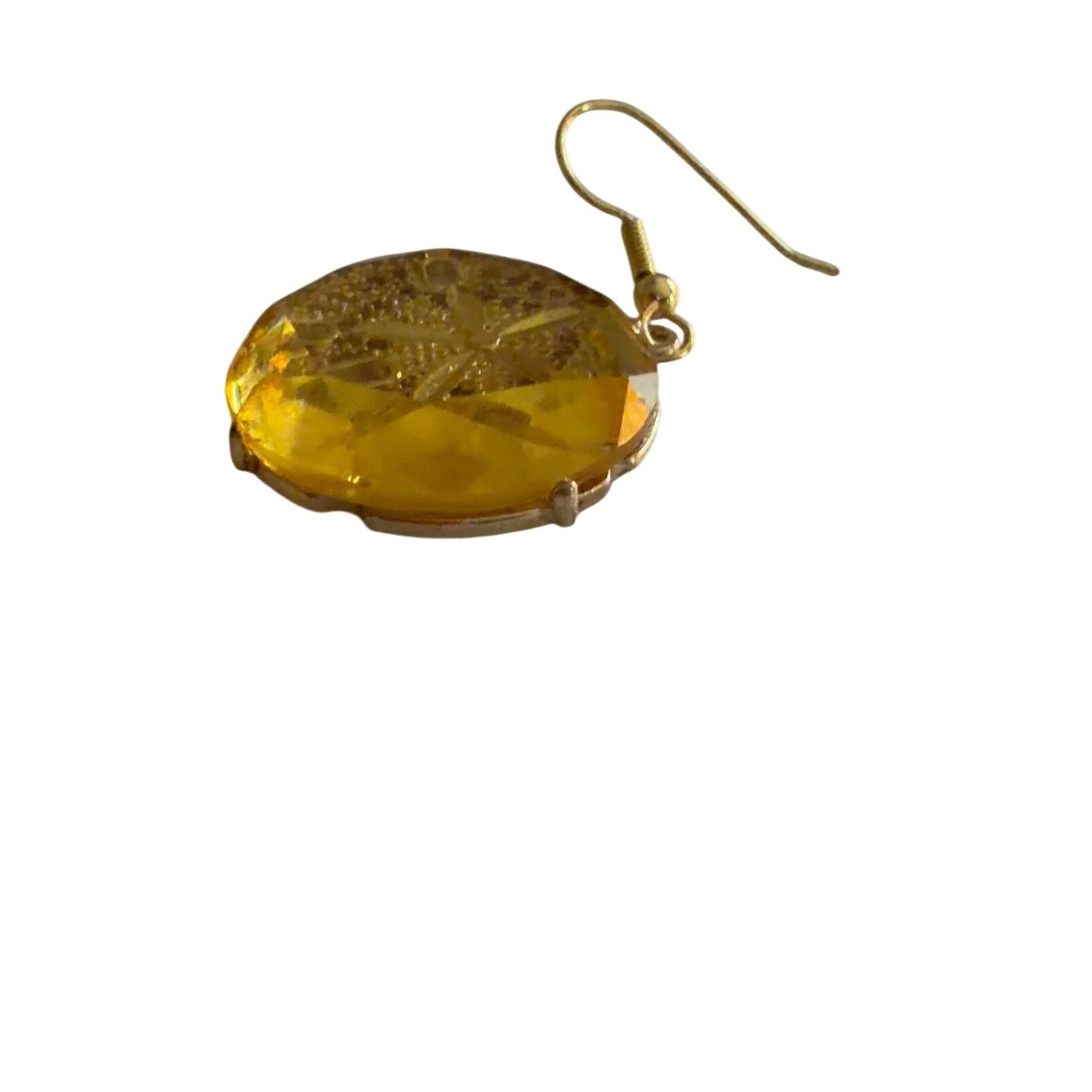 Vintage Gold Tone Sand Dollar Dangle Earrings Honey Amber Acrylic Beach Coastal 2"