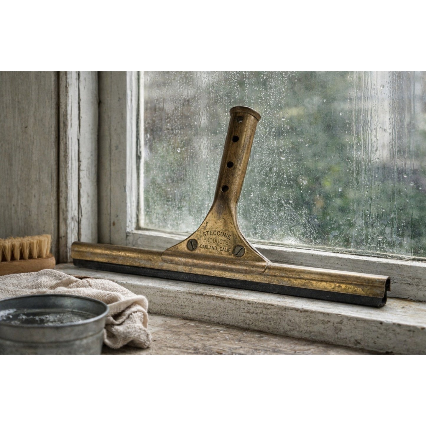 Vintage 1930s Steccone Brass Window Squeegee 11.5 Inch Oakland California Janitor Tool