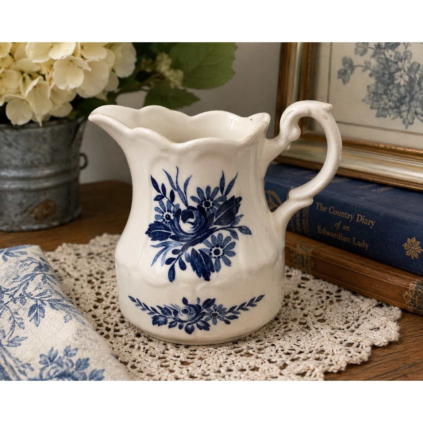 J&G Meakin Dresden Blue Creamer Pitcher Blue Floral Ironstone England 4.5 x 5