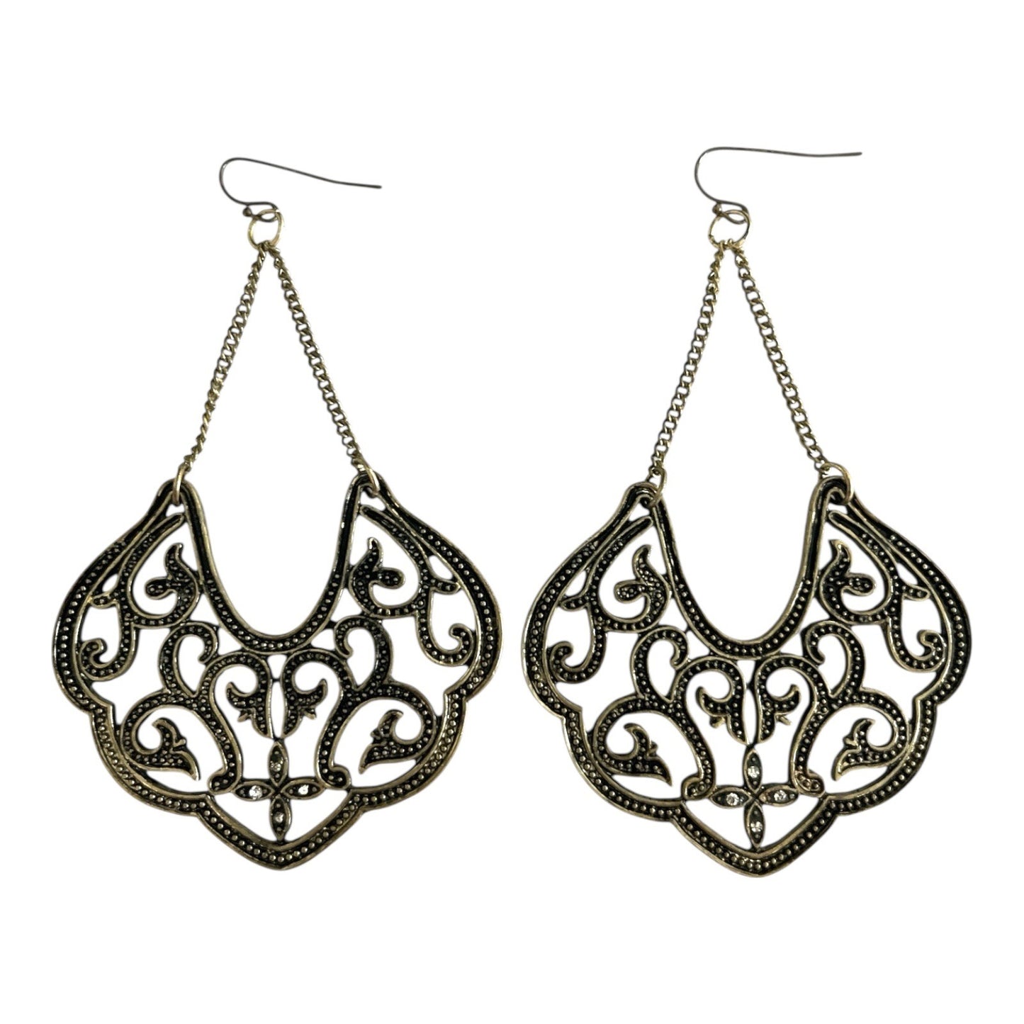 Vintage 1990s–2000s Gold-Tone Filigree Dangle Earrings – Ornate Boho Scroll Design