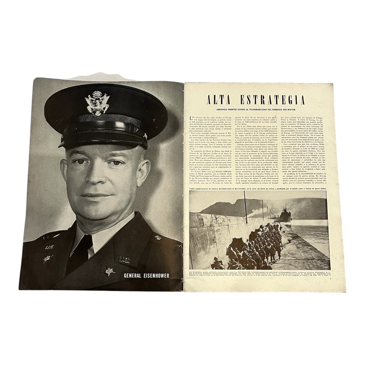 Vintage En Guardia WWII Magazine P-38 Aircraft Cover Eisenhower Spanish Propaganda