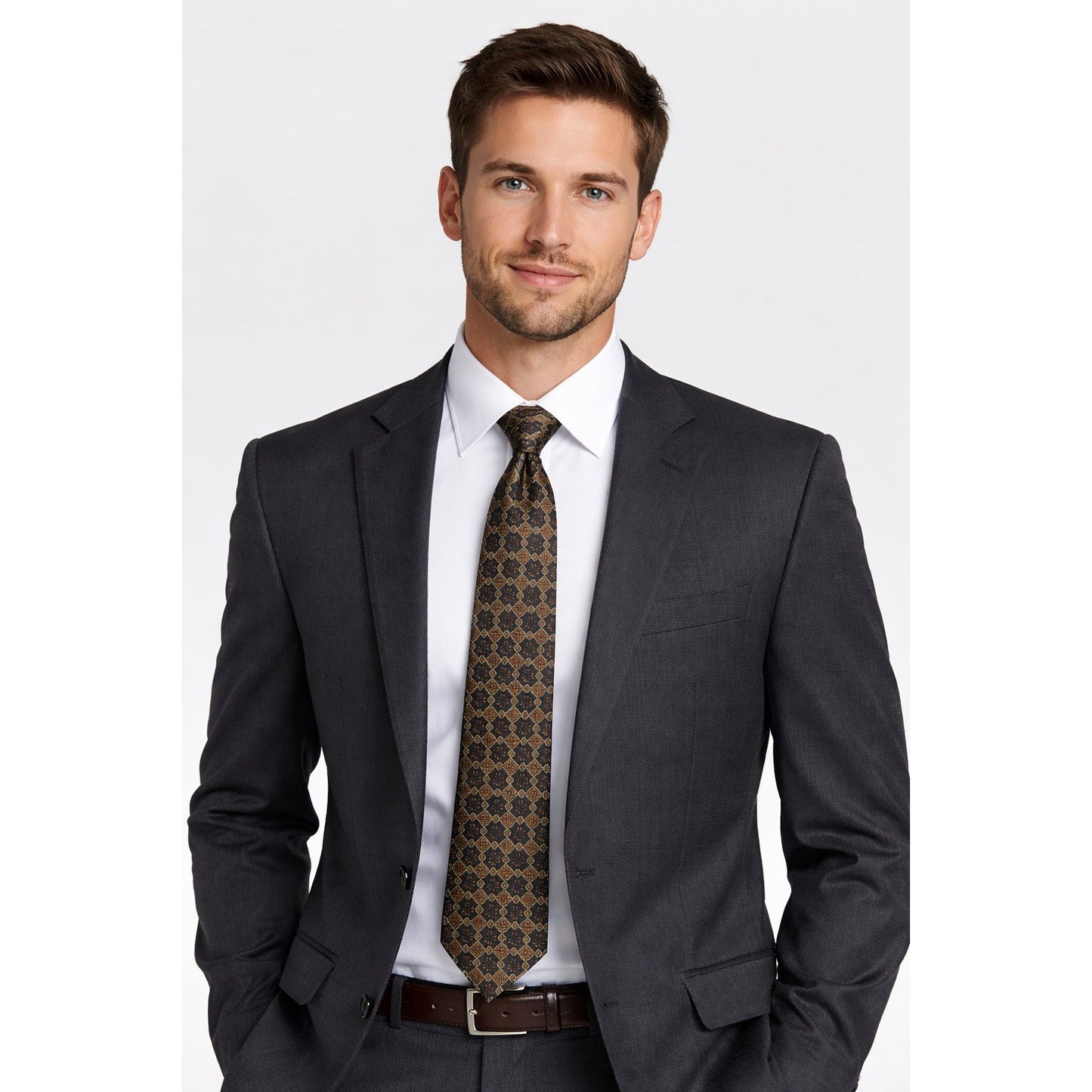 Vtg Valentino Cravatte Italian Silk Tie Black Gold Leaf Geometric Pattern