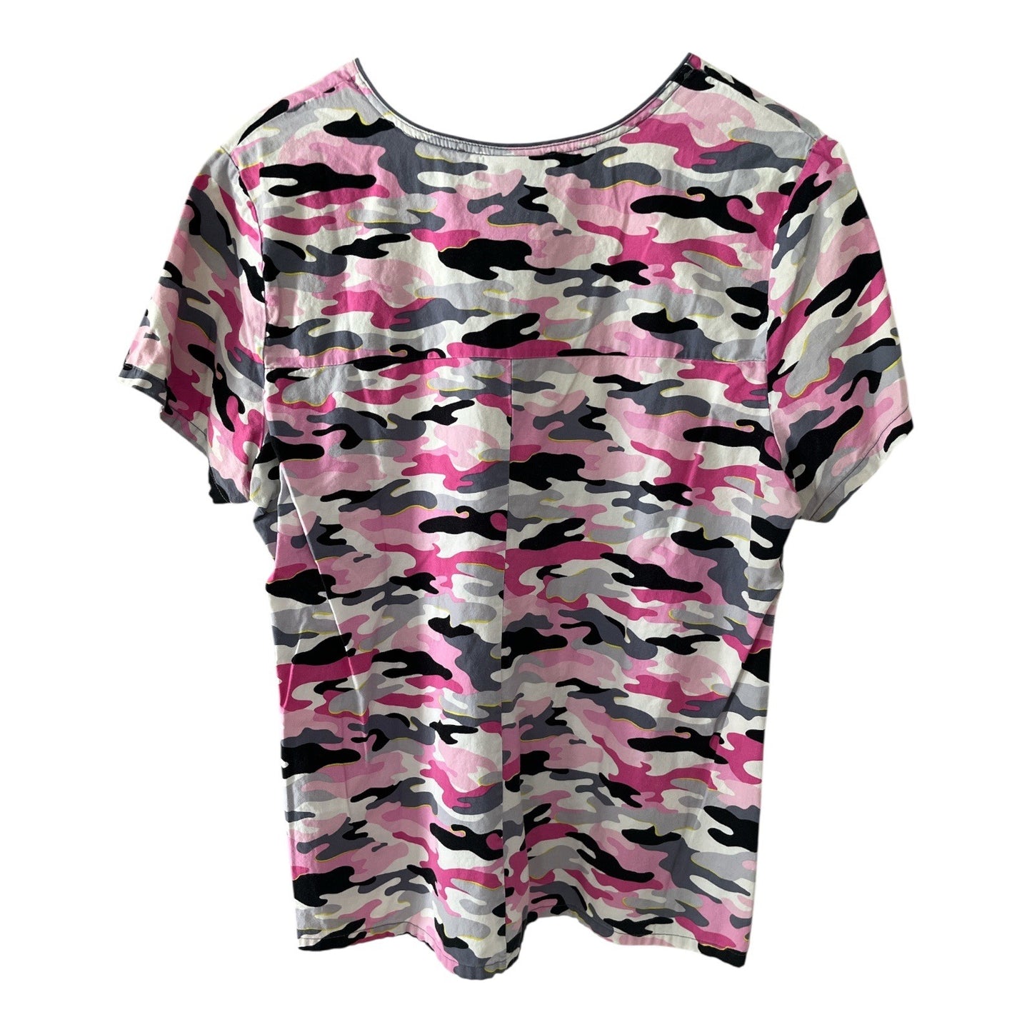 Set of 3 Women’s Size M Scrub Tops – Pink Camo, Hollywood Retro, and Floral Butterfly Prints