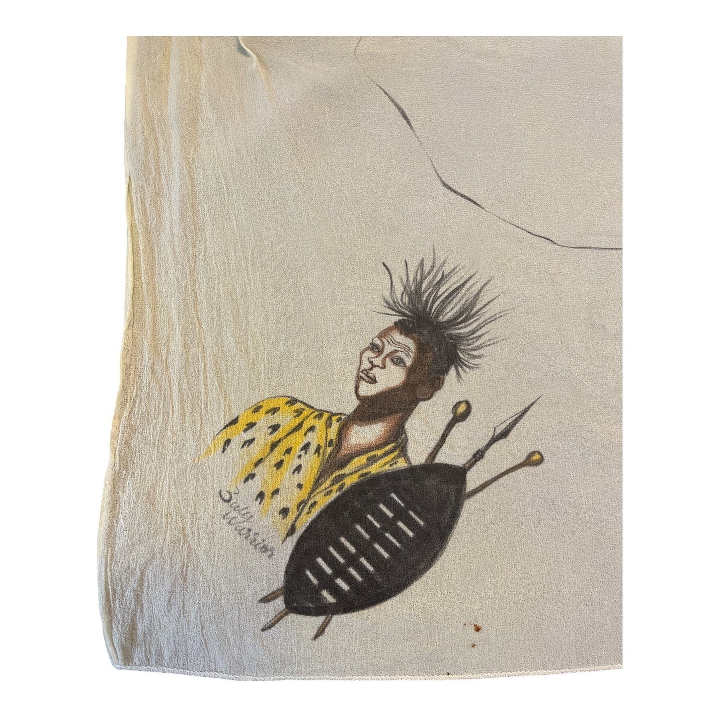 Vintage Hand-Painted Africa Map Scarf – 30" Square – Ethnic Portraits – Yellow Fabric – 1950s–60s