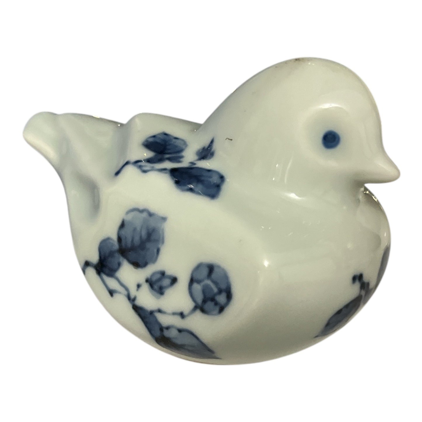 Vintage Fitz & Floyd Style Blue White Porcelain Bird Figurine, Floral Design, 1980s–1990s