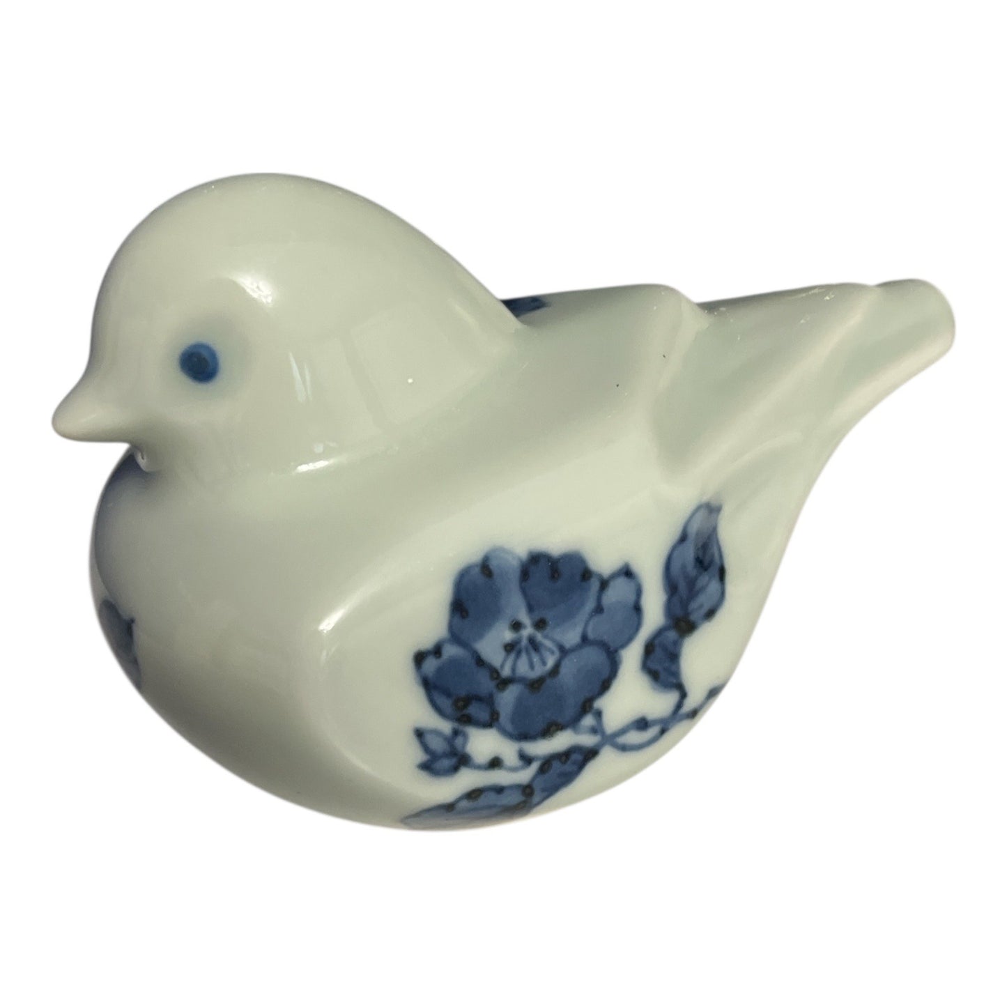 Vintage Fitz & Floyd Style Blue White Porcelain Bird Figurine, Floral Design, 1980s–1990s