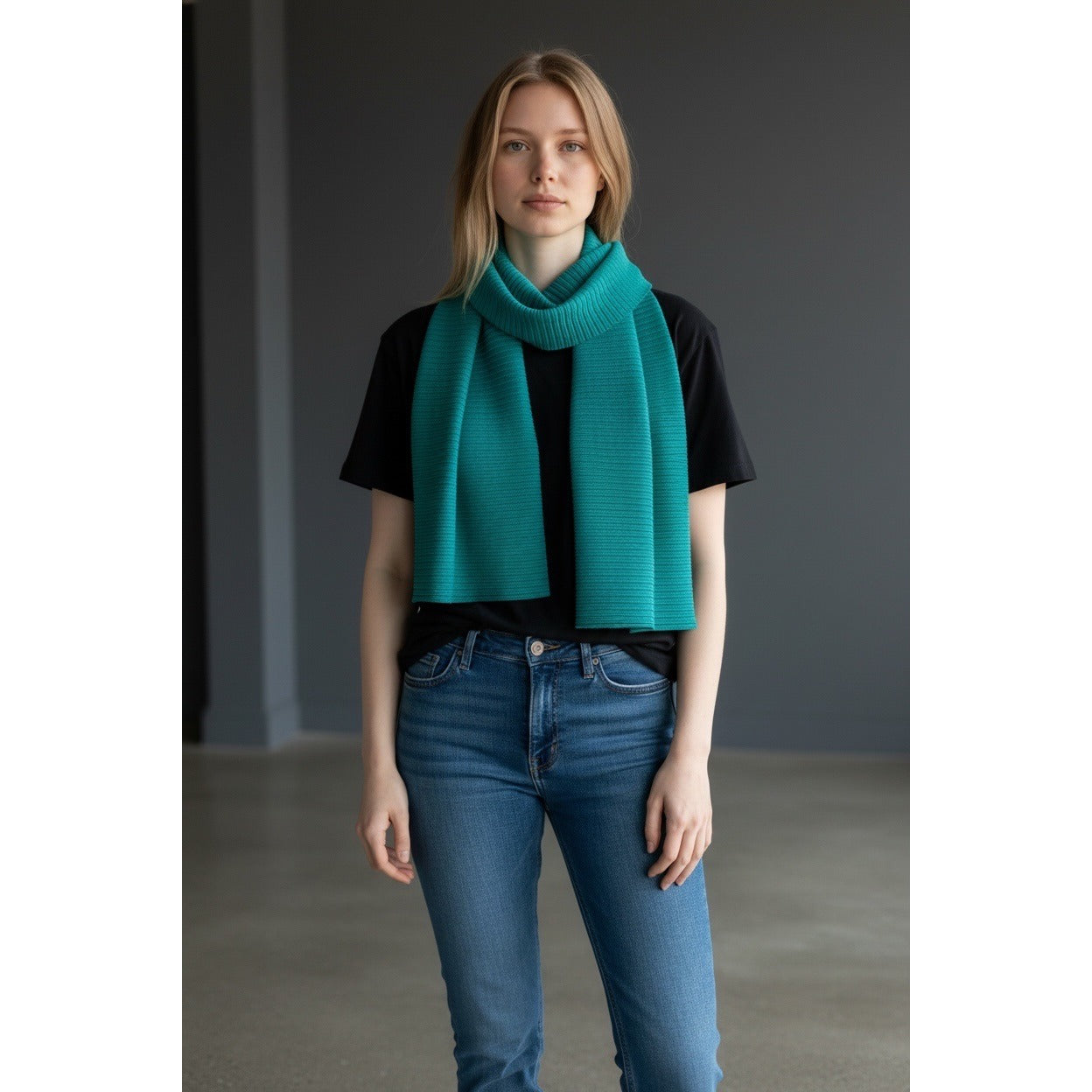 Y2K Coldwater Creek Teal Pleated Scarf Ribbed Texture Long