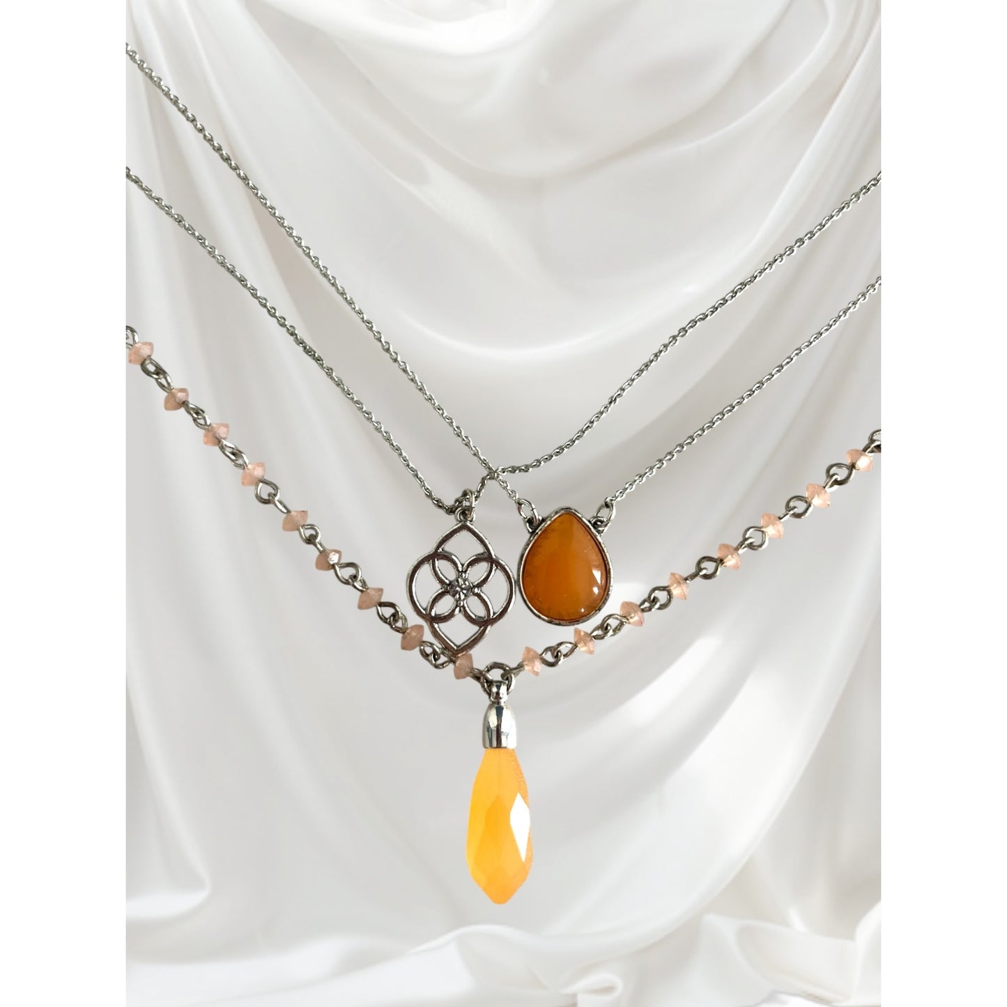 Chaps Y2K Layered Necklace with Orange Glass Teardrop Pendant