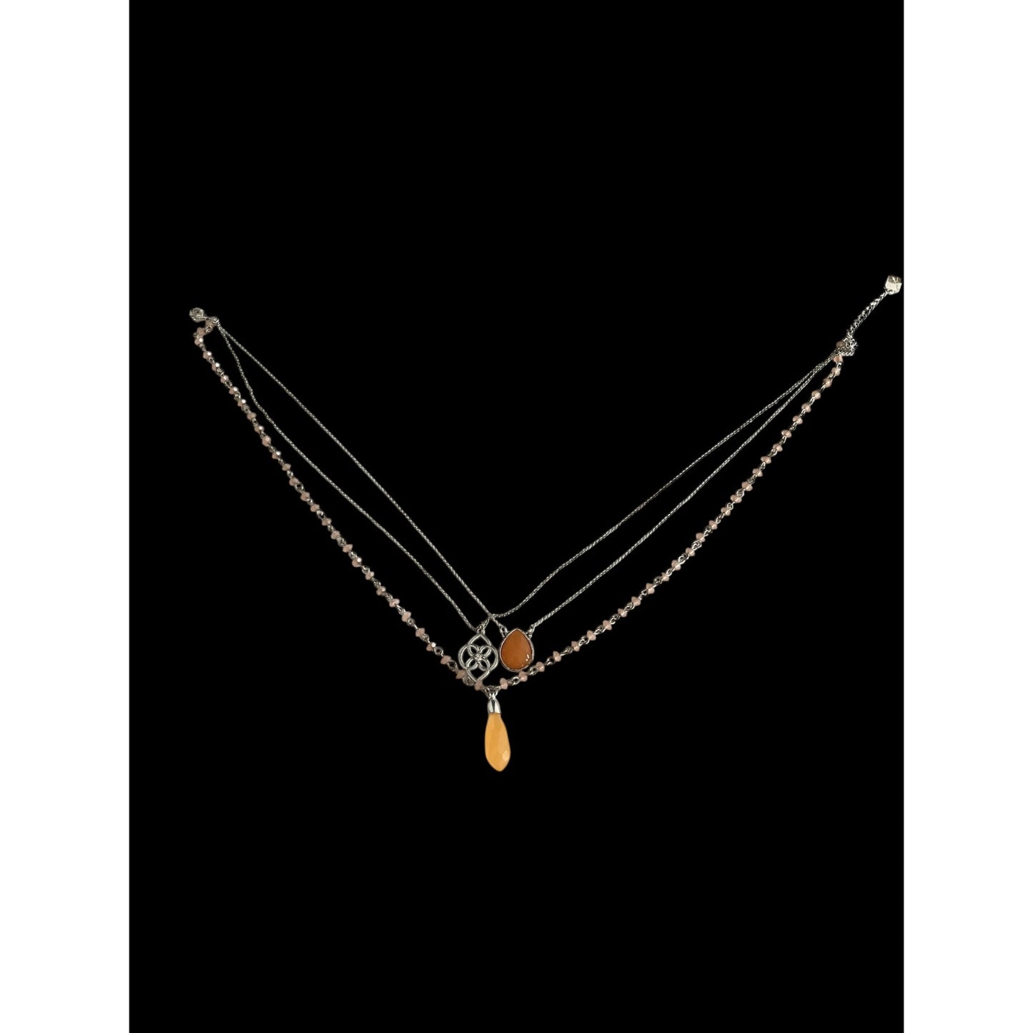 Chaps Y2K Layered Necklace with Orange Glass Teardrop Pendant