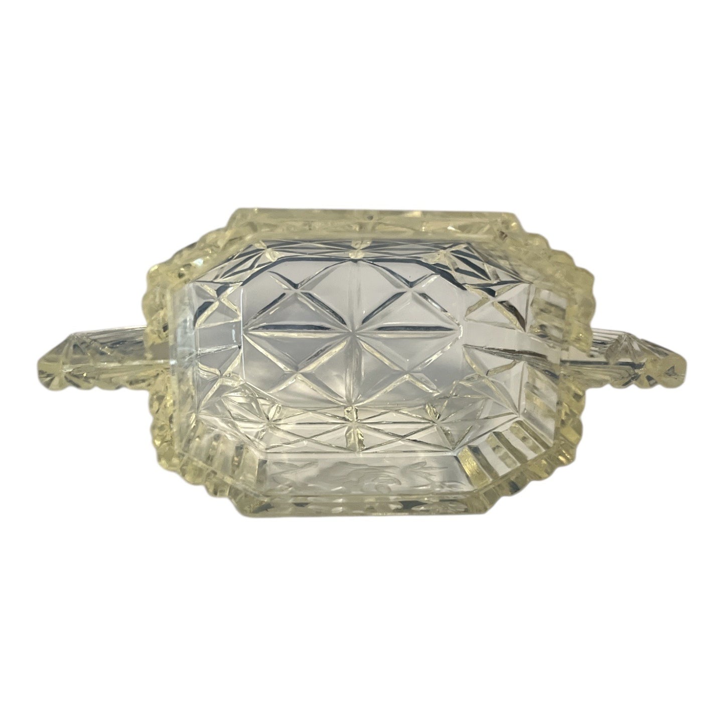 Vintage Pressed Glass Candy Dish with Floral Etch & Fan Handles | Art Deco Style 5.5”