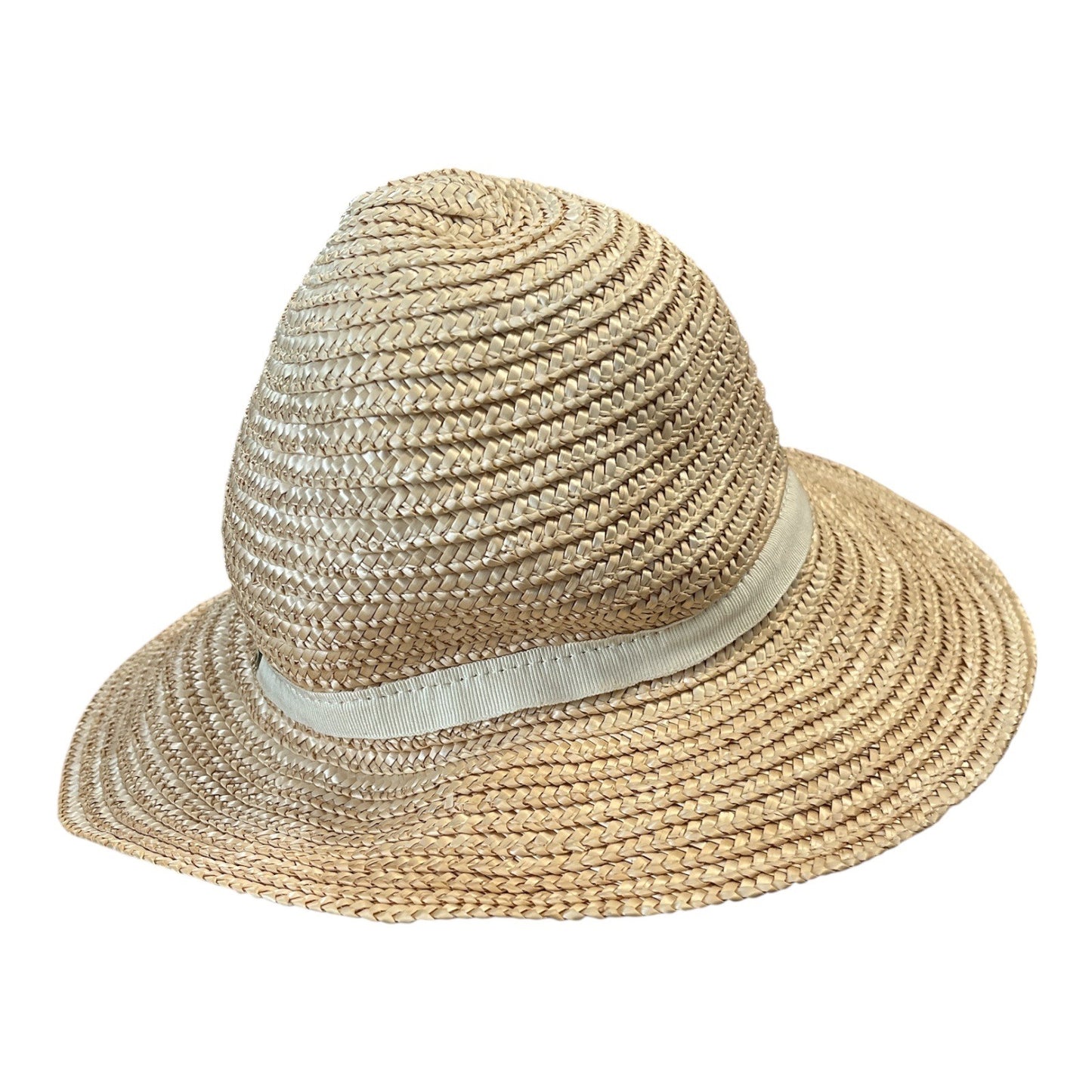 Vintage Youth-Sized Straw Hat – Made in Italy – Natural Woven with Ribbon Trim – 6" Diameter / 20" Circumference