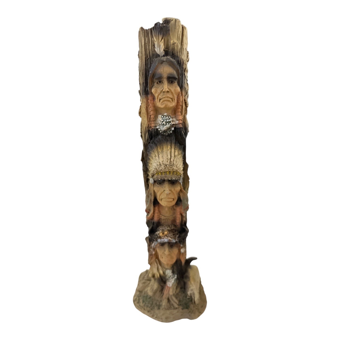 Vintage Native American Chief Faces Totem Figurine – Hand Painted – Resin