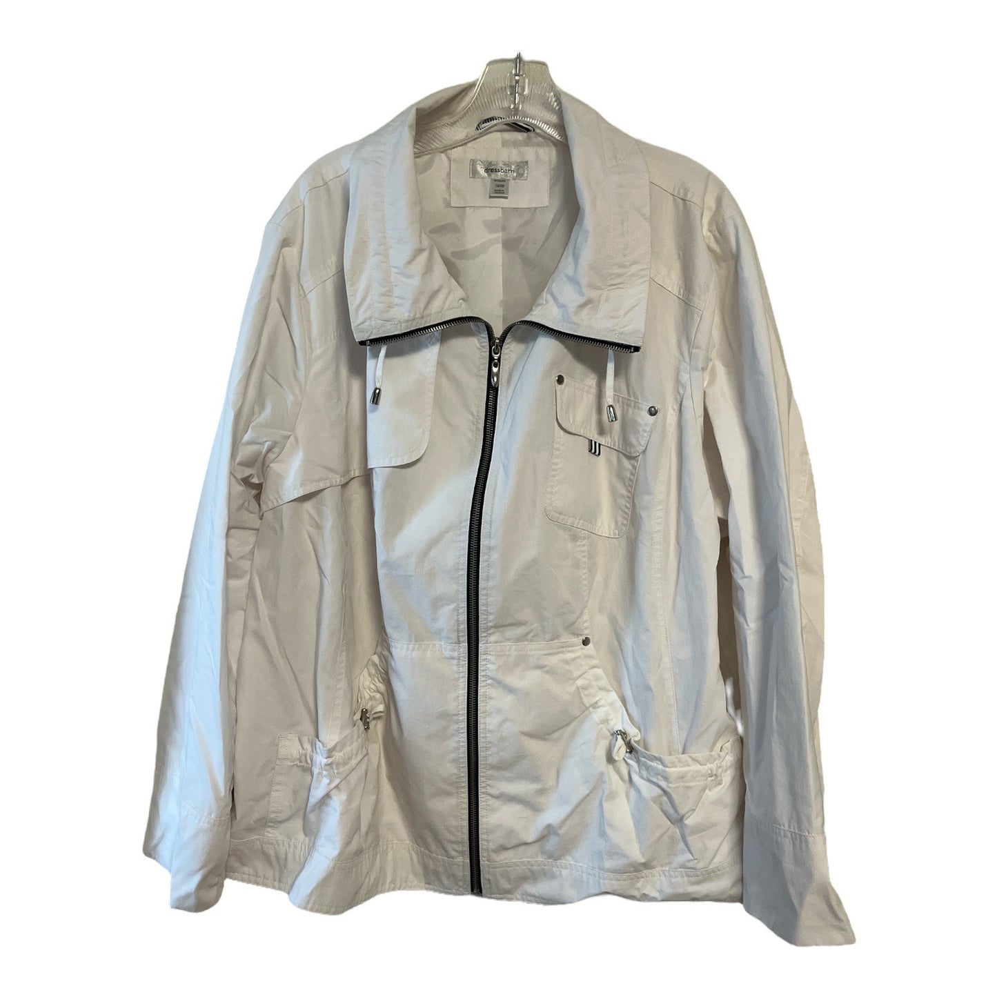 Dressbarn Woman White Utility Jacket – Size 18/20 – Cotton Nylon Blend, Full Zip, Adjustable Waist – Appears Unused