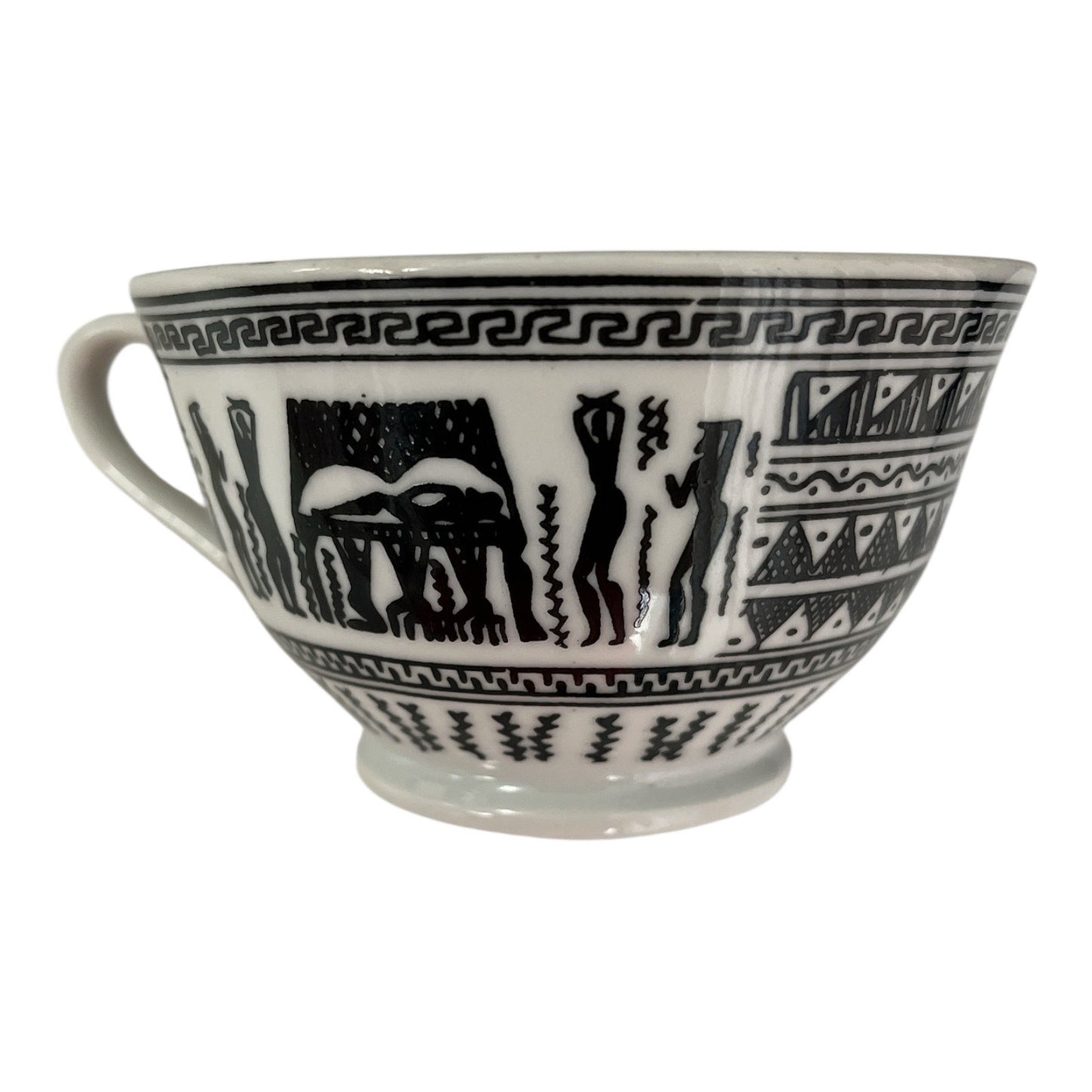 Vintage Robbia Greece Black & White Porcelain Cups & Saucers