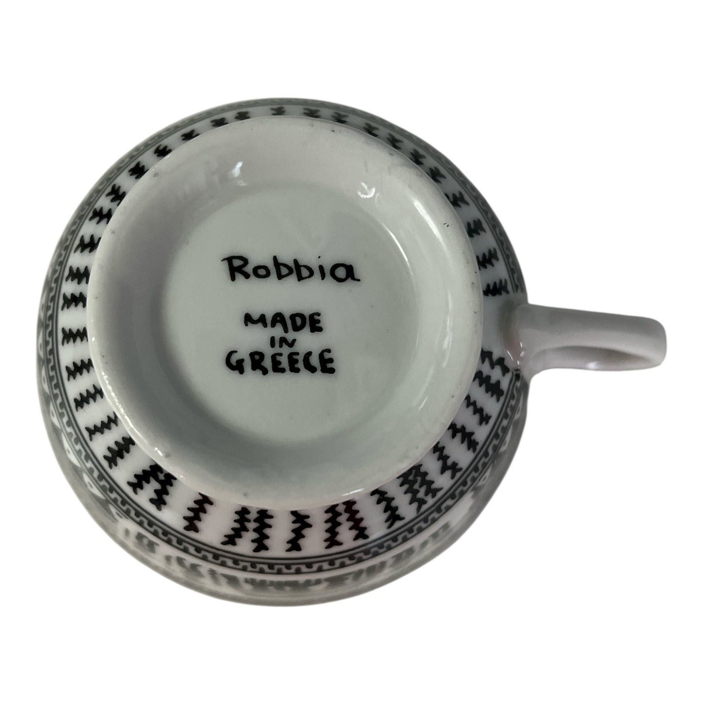 Vintage Robbia Greece Black & White Porcelain Cups & Saucers