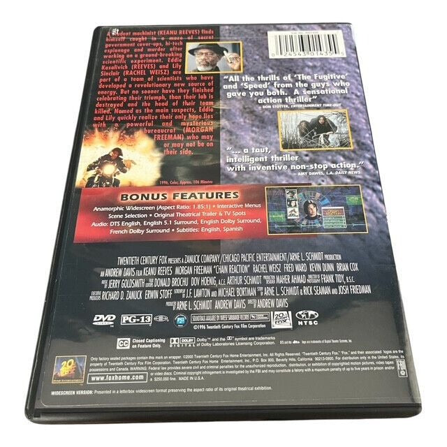 Chain Reaction (DVD) – Keanu Reeves, Morgan Freeman – Action Thriller