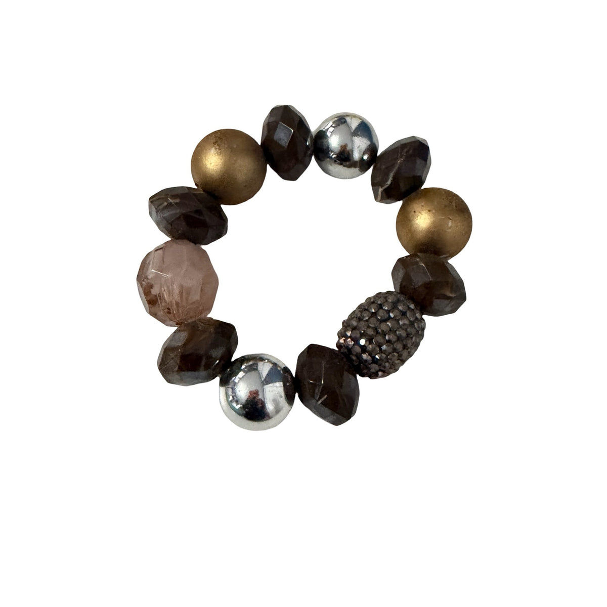 Y2K Chunky Smoky Brown Faceted Bead Pave Rhinestone Stretch Bracelet