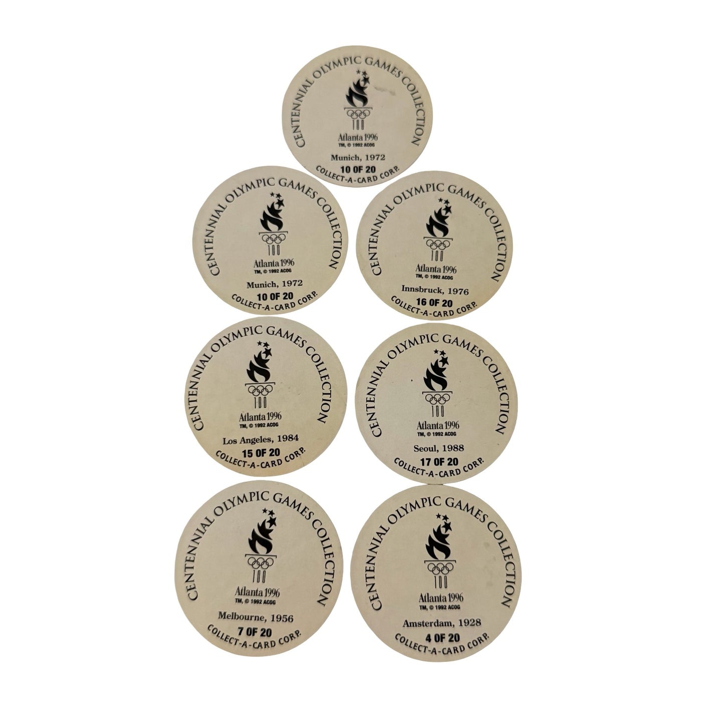 Vintage Atlanta 1996 Centennial Olympic Games Cardboard Pogs Slammers Lot of 7