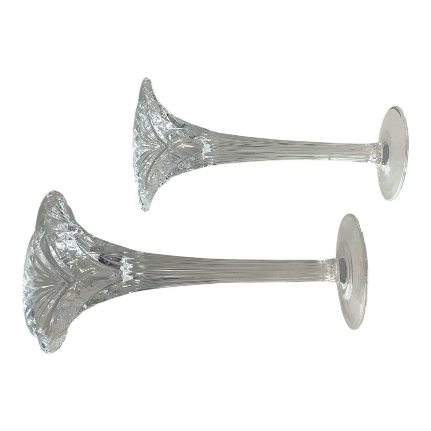 MCM Vincennes Crystal Candlesticks – Pair of Elegant French Glass Candle Holders – 7.5 Inch Tall