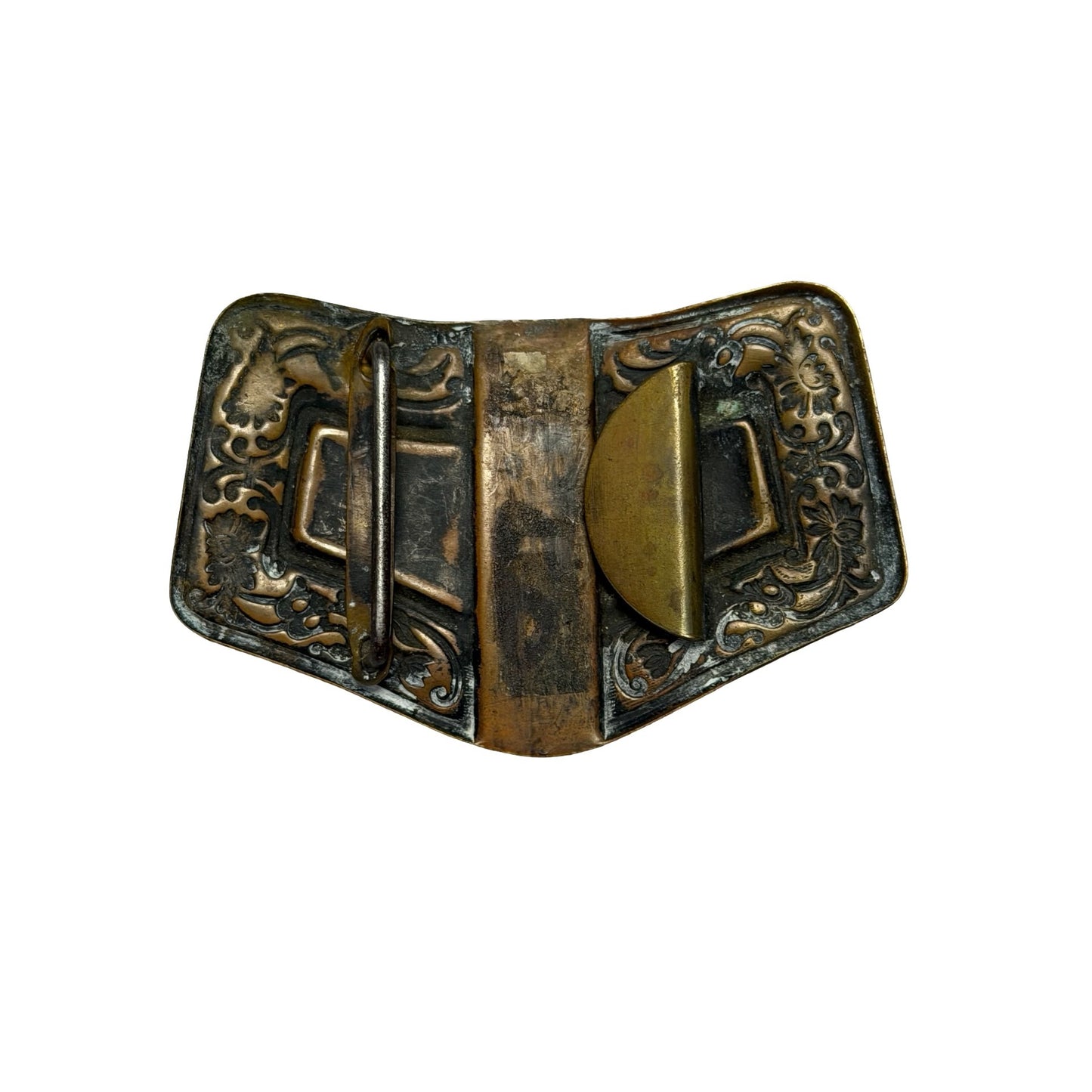 Vintage Western Saddle Belt Buckle Floral Scroll Cowboy Brass Tone