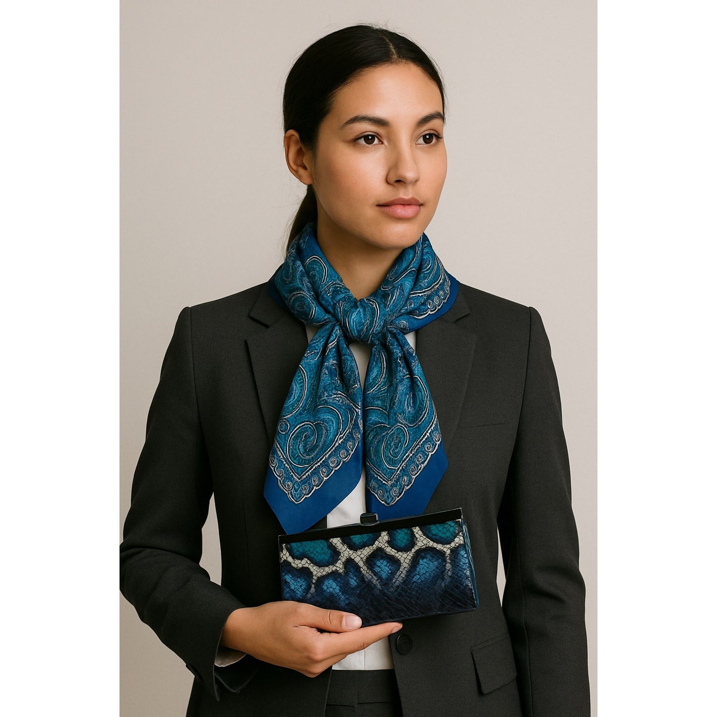 Vintage Liberty of London All Silk Scarf Blue Teal Paisley Made in England 34”