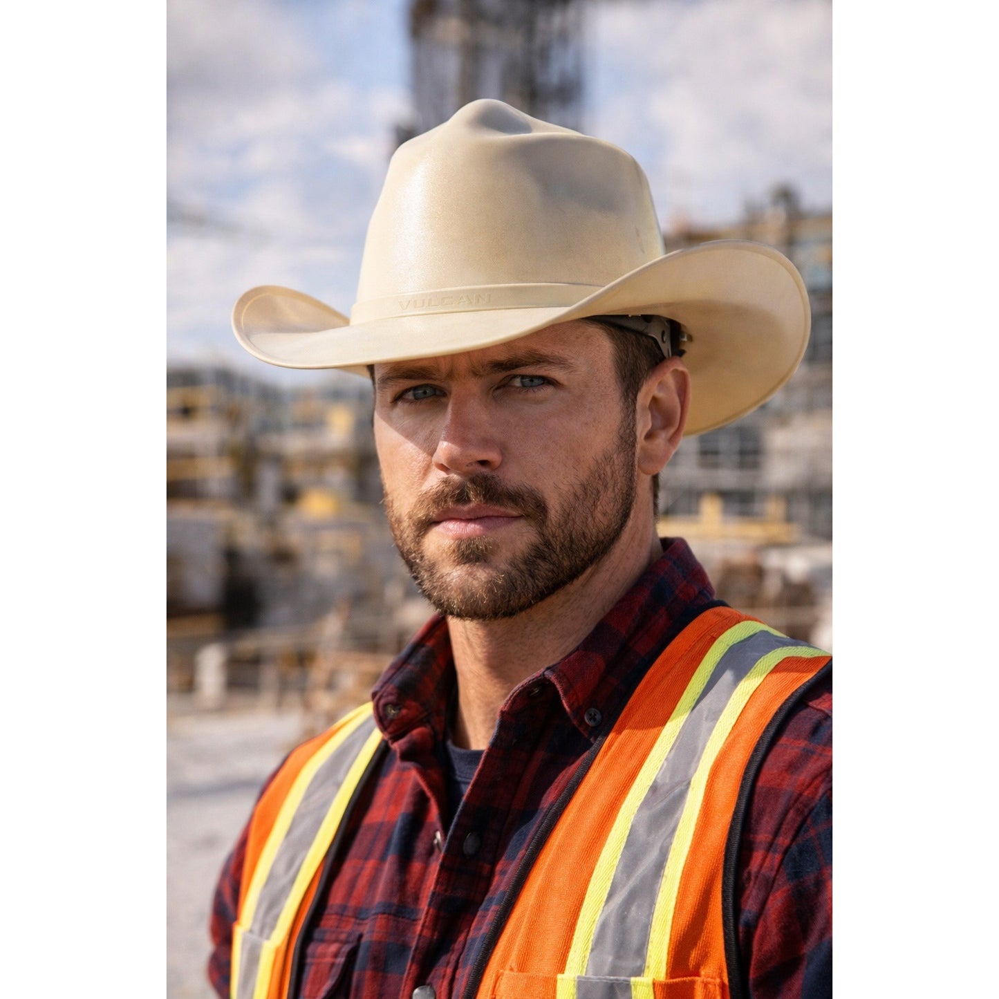 Vulcan Western Style Full Brim Hard Hat ANSI Z89.1 Type I Class E G Tan