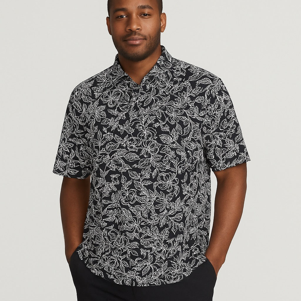 Callaway Men’s 3L Black Quick-Dry Golf Shirt Floral Print Cotton Blend