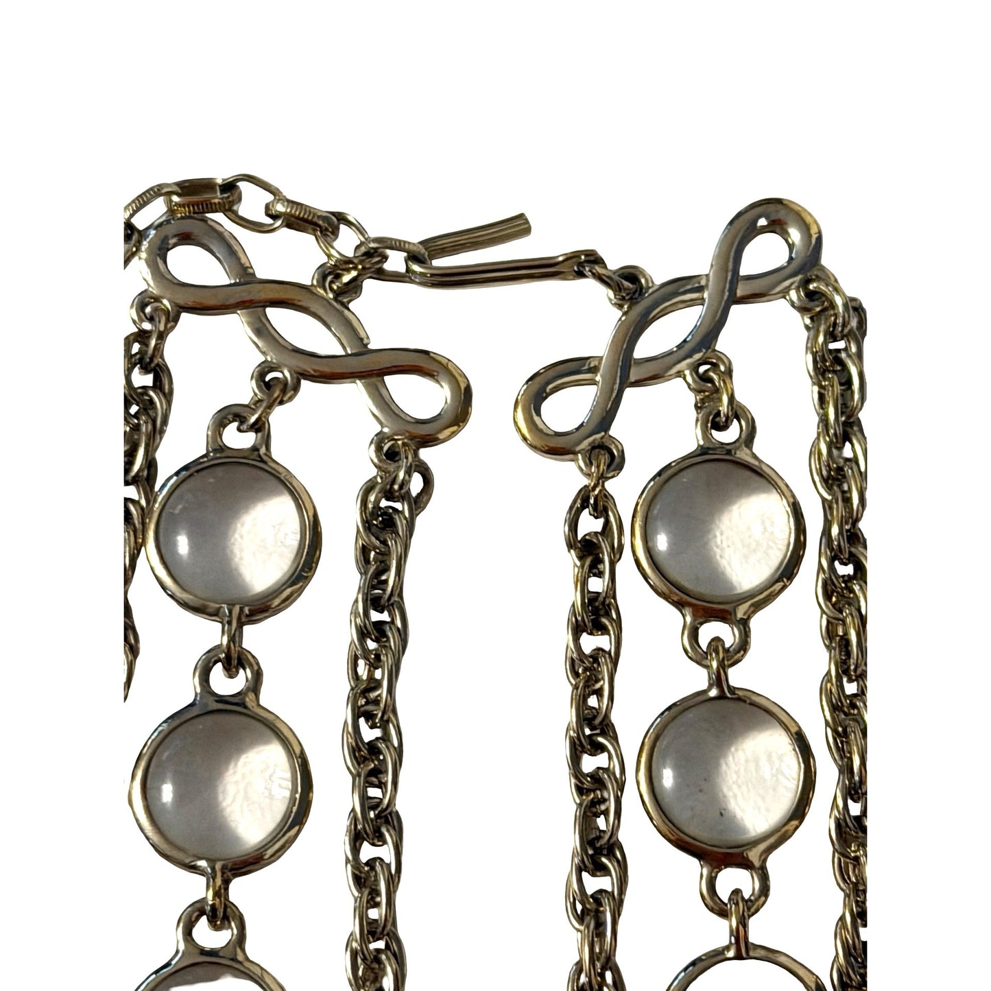Vintage Infinity Link Faux Moonstone Adjustable Necklace Silver Tone 13 Inch