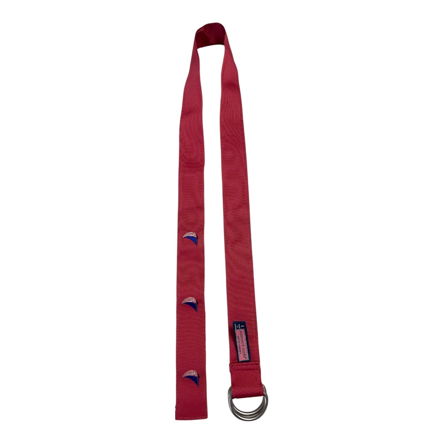 Vineyard Vines 2000s Raspberry Ribbon D-Ring Belt S 42.5” USA Flag Sailboat