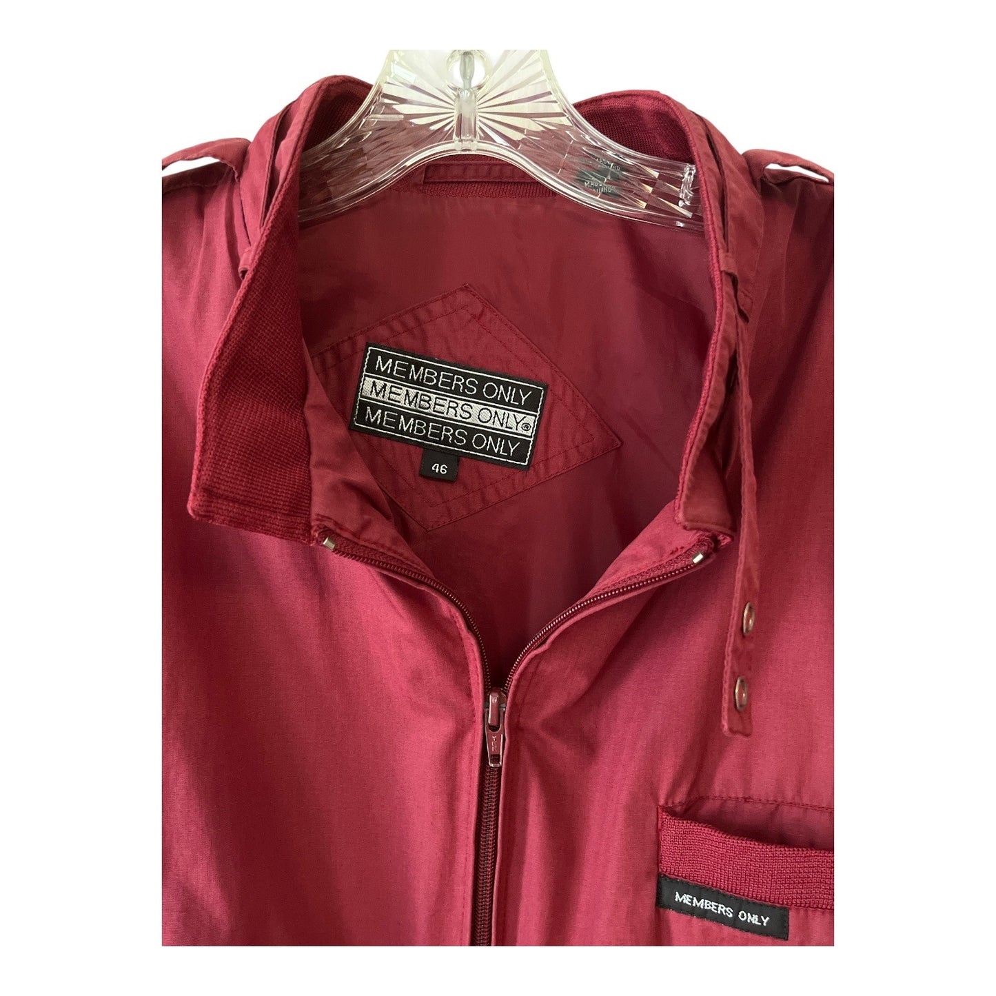 Members Only Men’s Bomber Jacket Size 46 | Red Zip Front Epaulettes Vintage Style