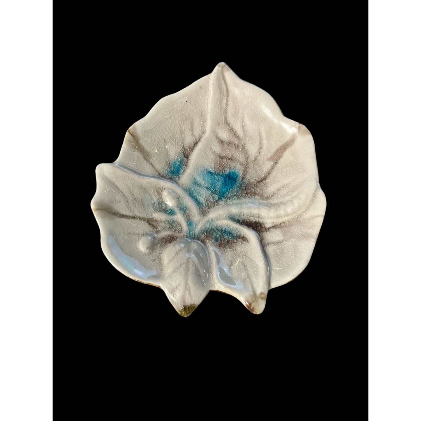 Ceramic Leaf Dish Crackle Glaze Blue Green Decorative Trinket Bowl