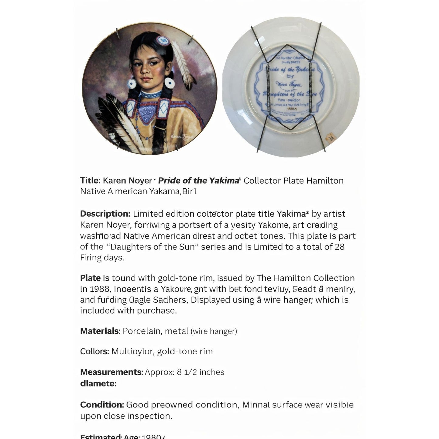 Hamilton Collection Pride of the Yakima Plate by Karen Thayer Daughters of the Sun 1998